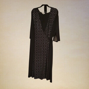 Kiyonna 3X Plus Size Kimono Sleeve Metallic Wrap Maxi Dress Black Gray Geometric